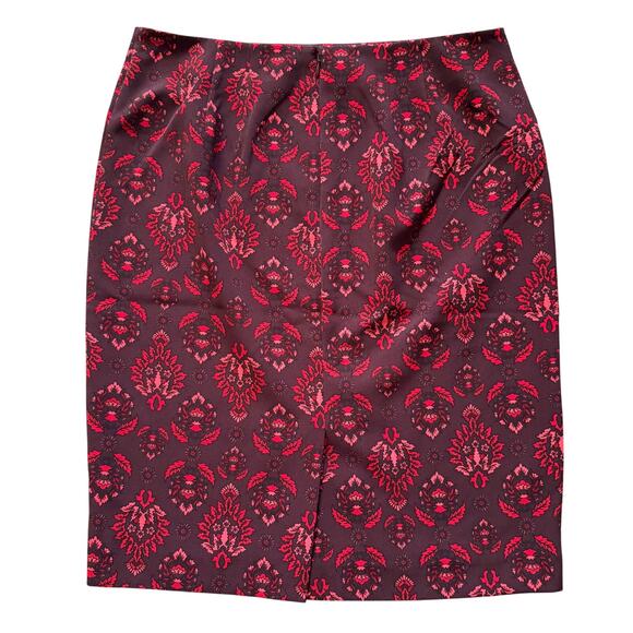 Ann Taylor Pencil Skirt Womens Sz 8 Red Damask Print Lined Professional Academia - Picture 7 of 8